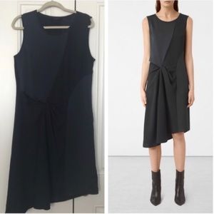 All Saints Fern Satin Asymmetrical‎ Midi Black Dress NWT